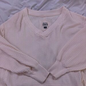 American Eagle Outfitters V-Neck Off The Shoulder Cream Sweater